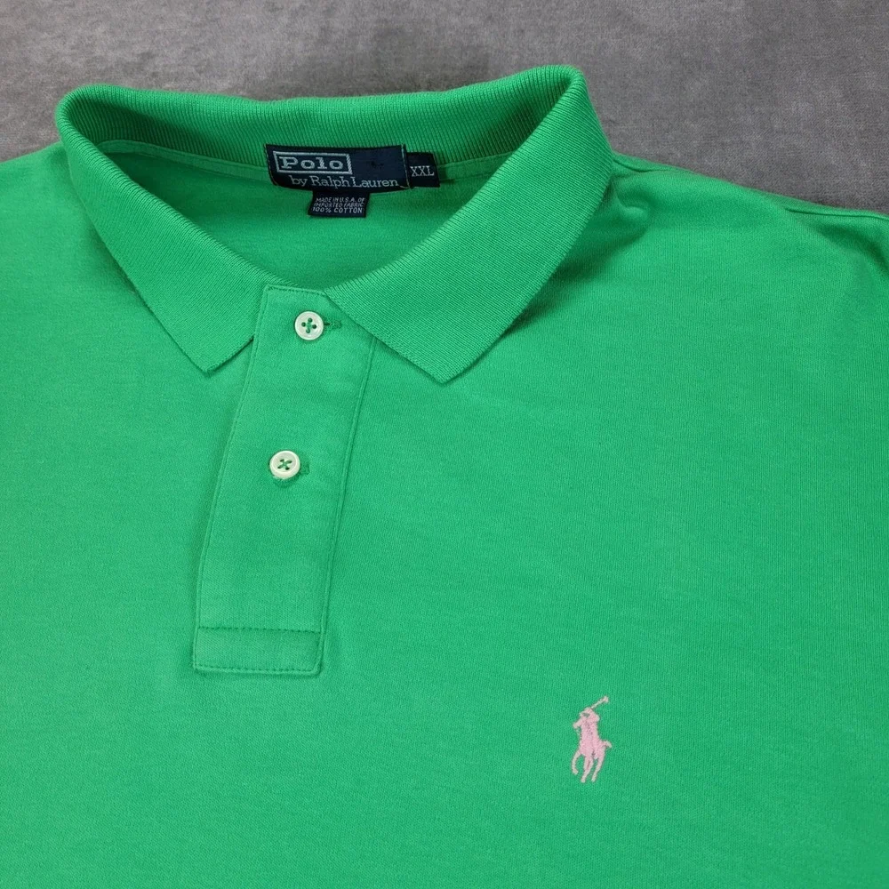 Polo Ralph Lauren Mens XXL Green Short Sleeve Pique Polo‎ Shirt Pink Pony USA